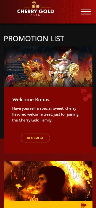 Cherry Gold Casino mobile promotions area