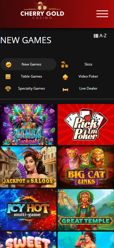 Cherry Gold Casino mobile games area