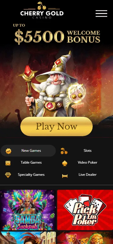 Cherry Gold Casino mobile home screen